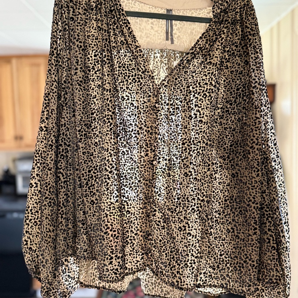 Anthropologie Sheer Leopard Print Blouse in Tan and Black